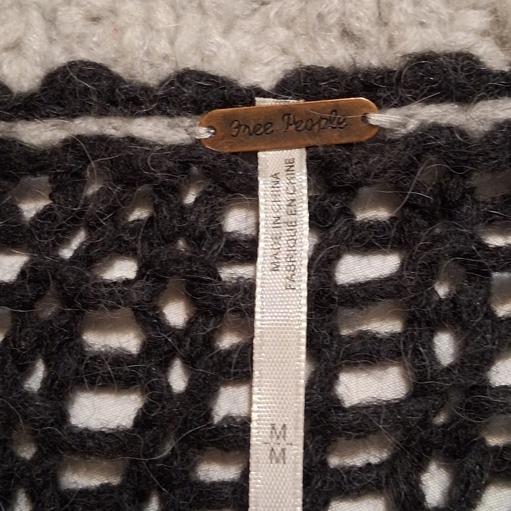 Free People Sweater Monaco Stripped Slouchy Charcoal-Ivory SzM Wool- Alpaca Blen - Picture 5 of 13